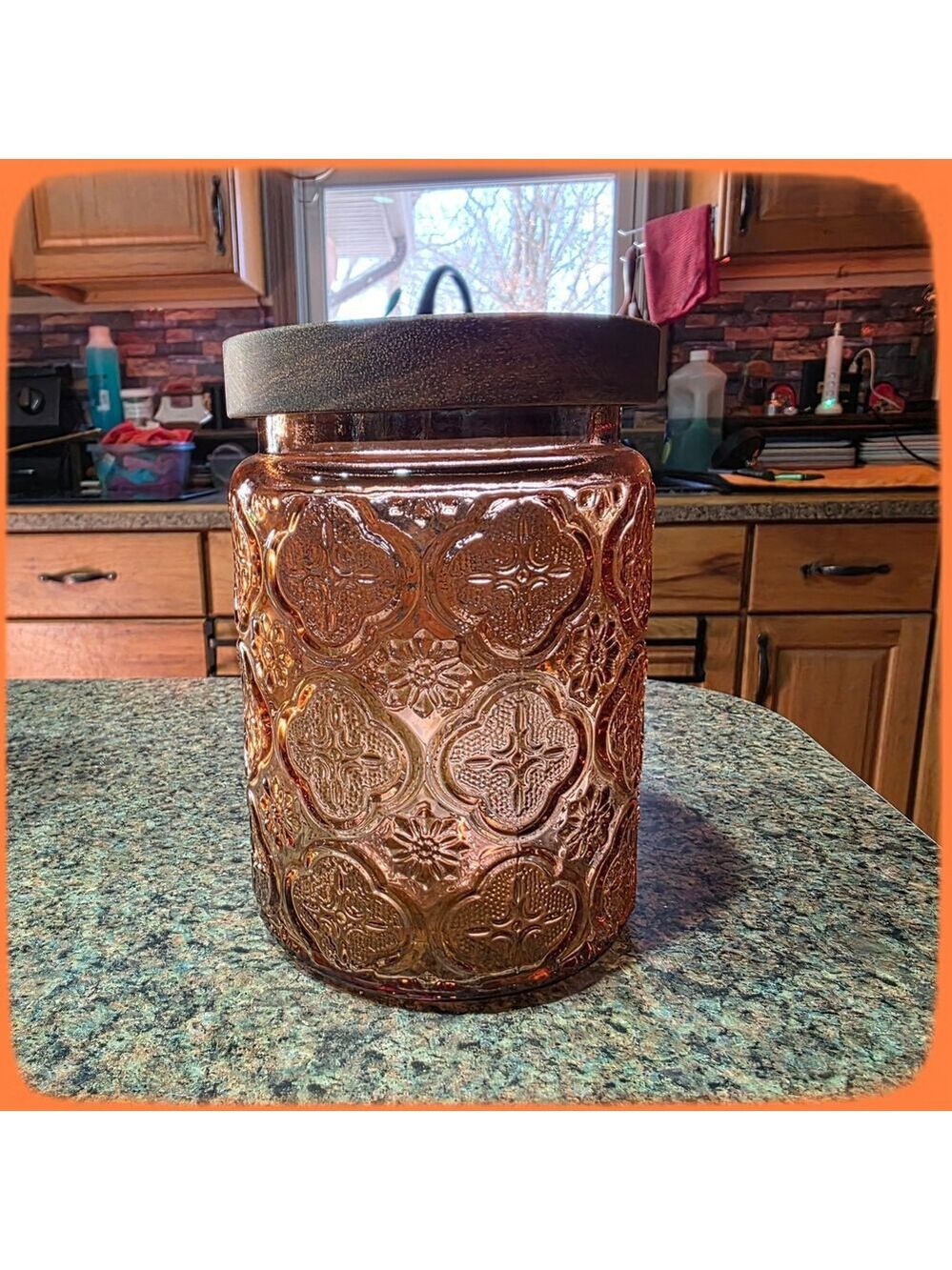 NIB Textured Colored Glass Jar Airtight Wooden Lid, 24 Fl Oz Container 1 Piece - Picture 15 of 15